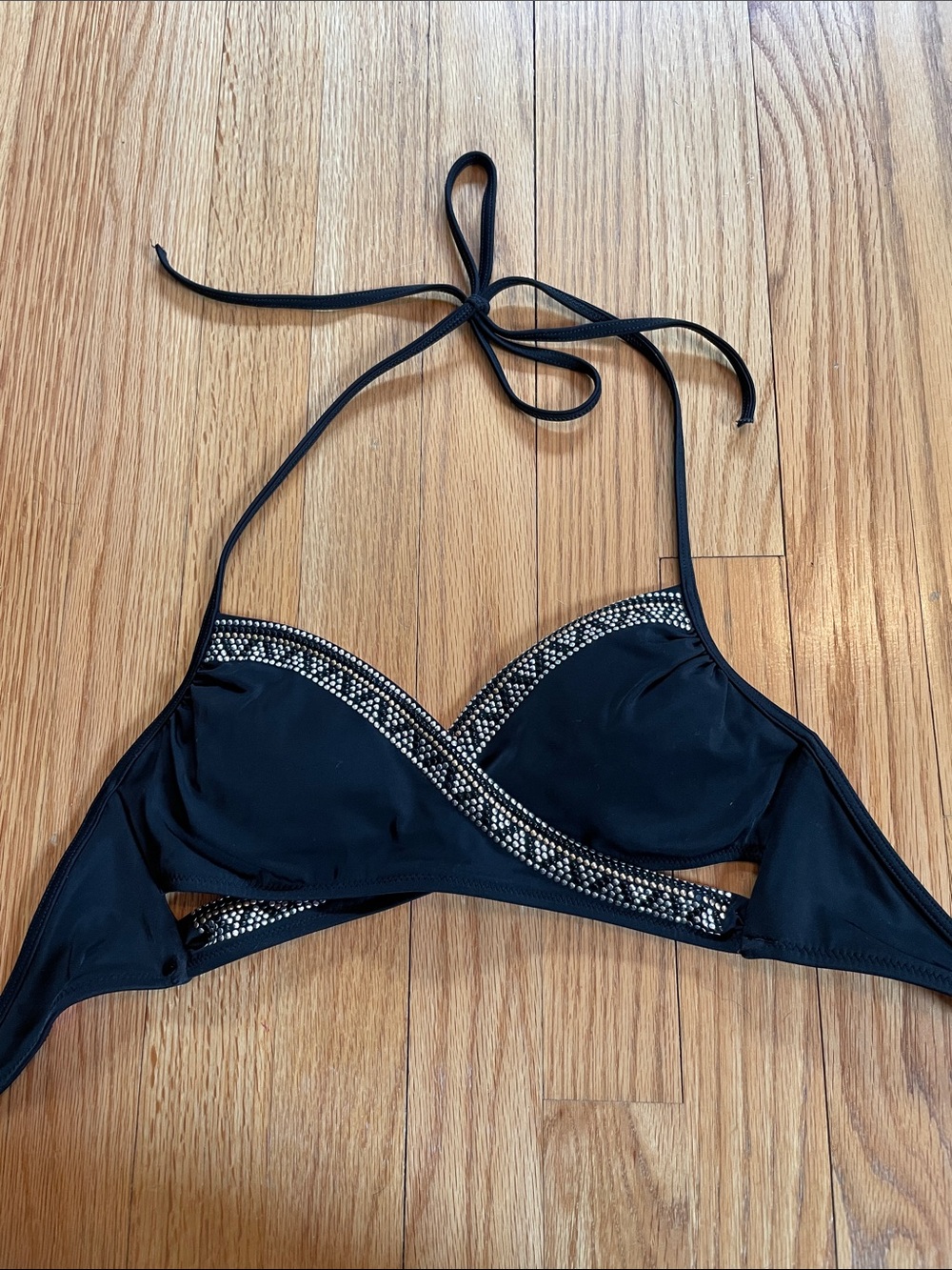 Black Bikini Top with Rhinestone Trim